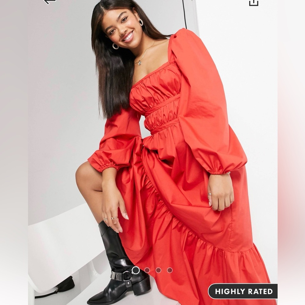 ASOS Red Puff-Sleeve Maxi Dress